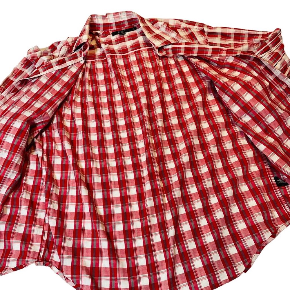 Sean John Shirt Mens Extra Large Red White Plaid Long Sleeve Button Up XL - Picture 4 of 8
